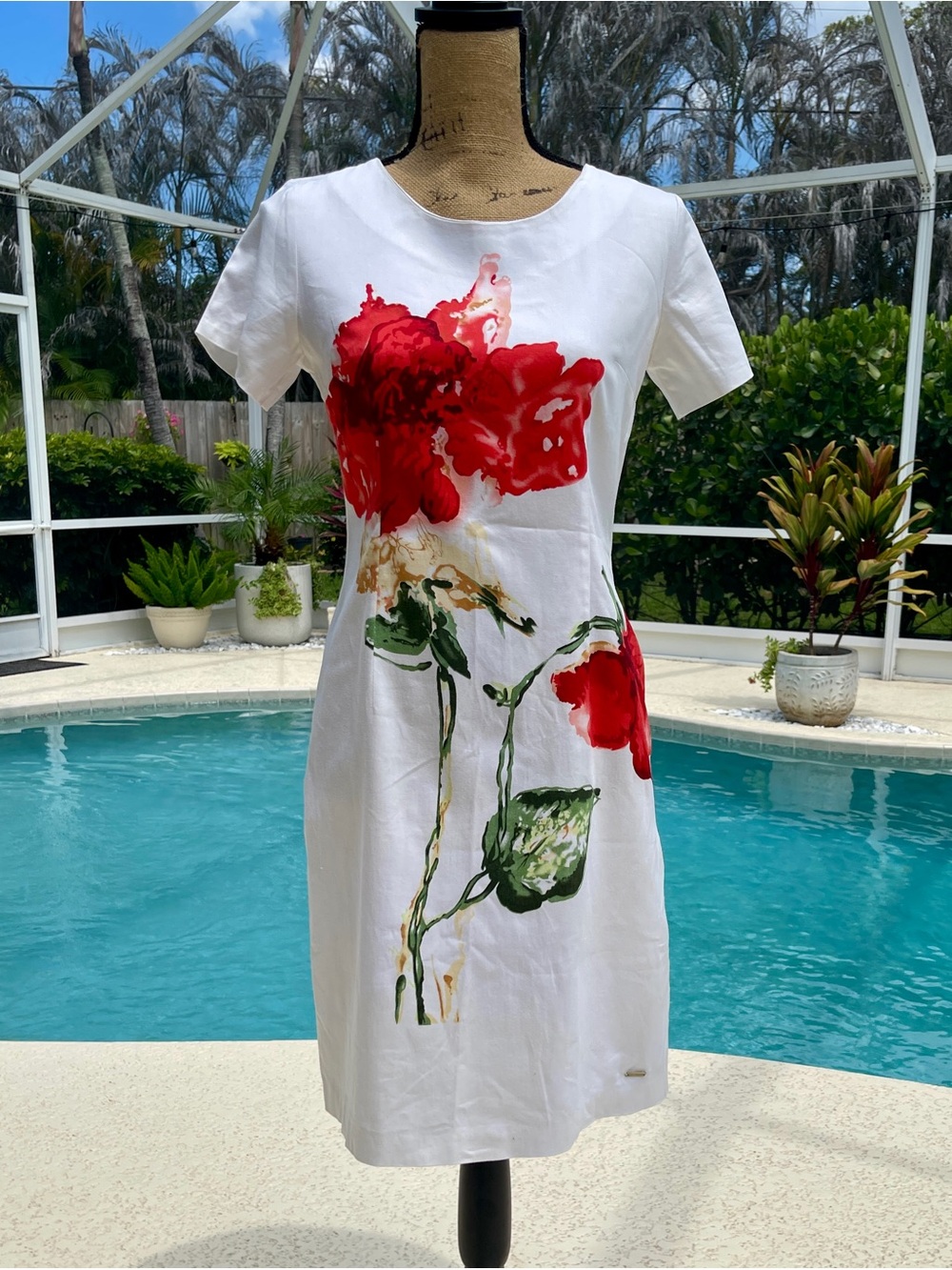 Hand‑Painted White Floral Dress - Size 6 / EU 36 - Cotton Blend